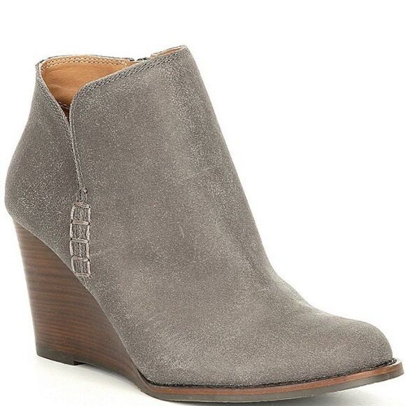 Gray Wedge Ankle Boots - Picture 1 of 9